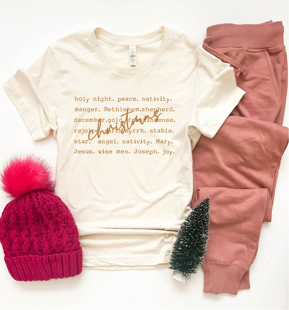 Nativity words tee Holiday collection Bella Canvas 3001