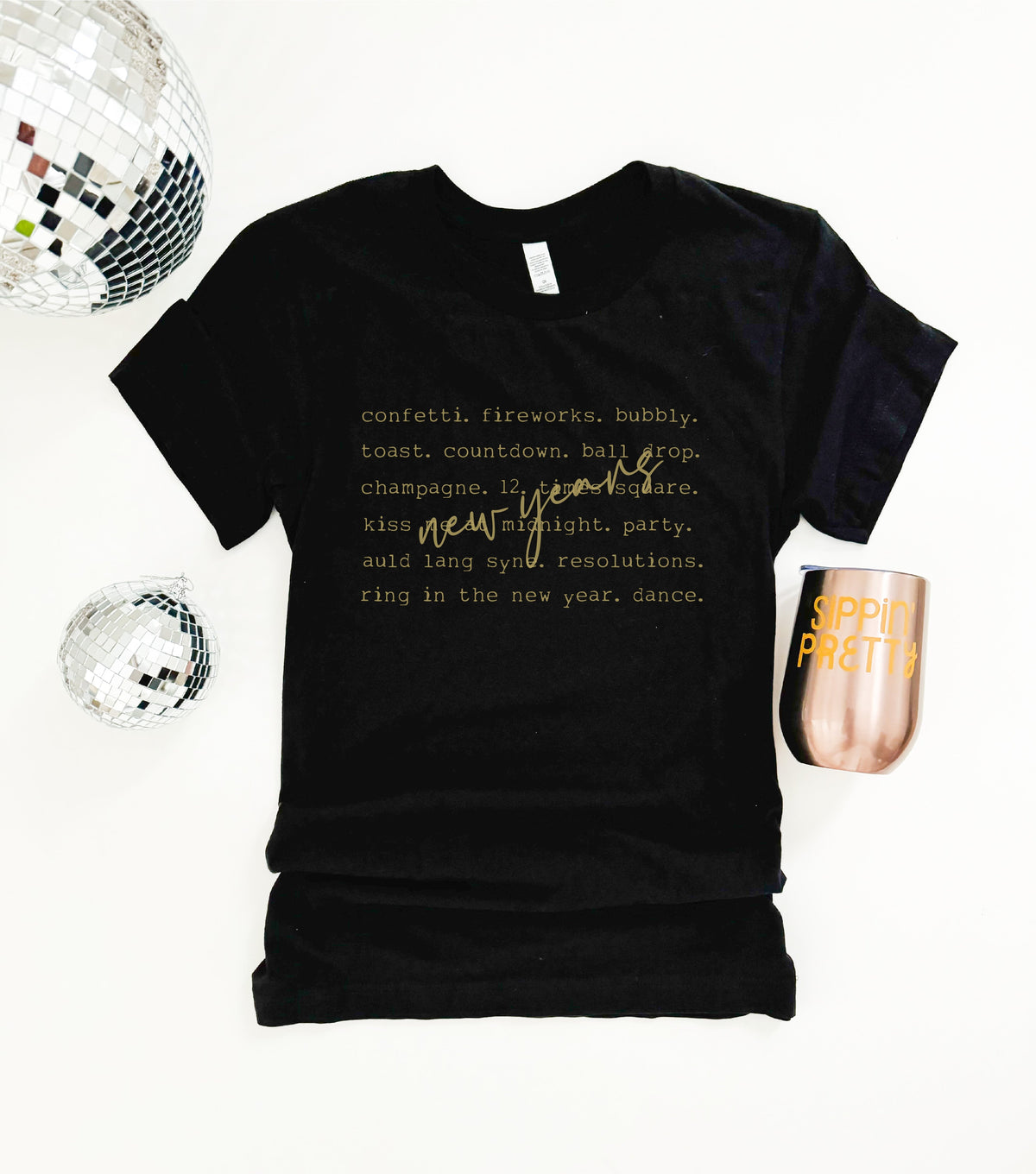 New Years words tee Holiday collection Bella Canvas 3001
