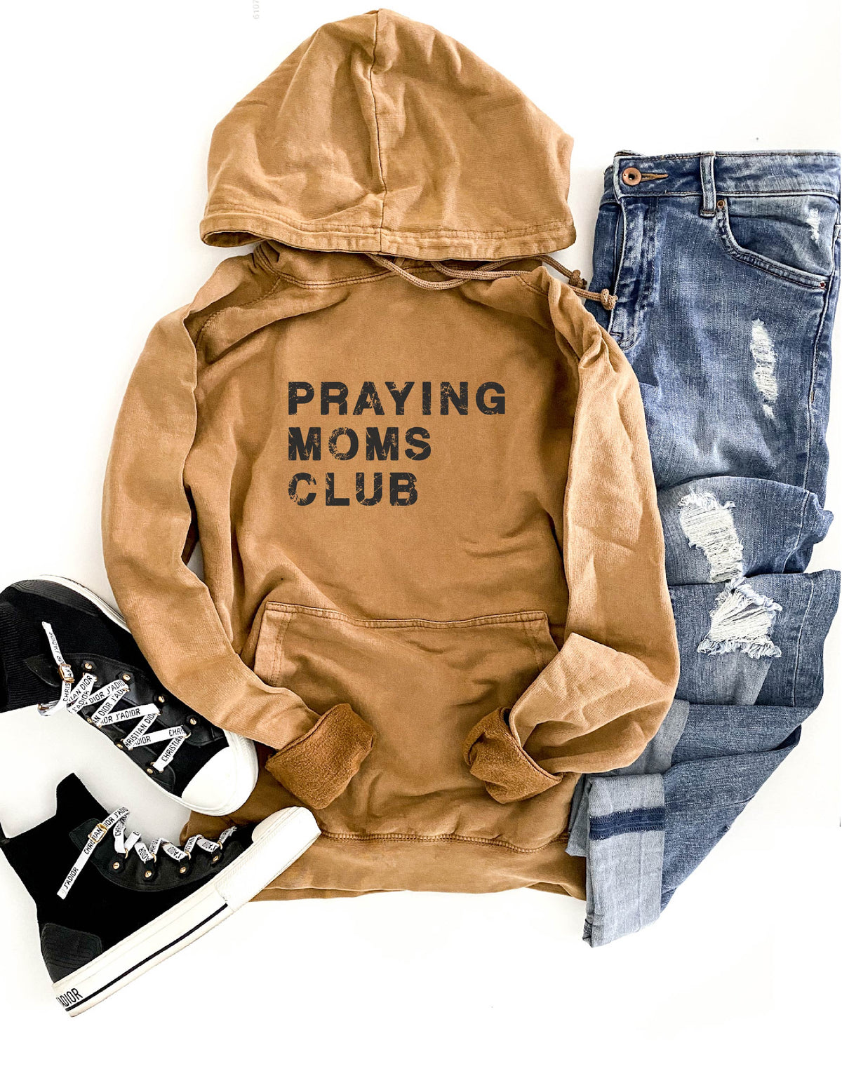 Praying moms club vintage wash hoodie