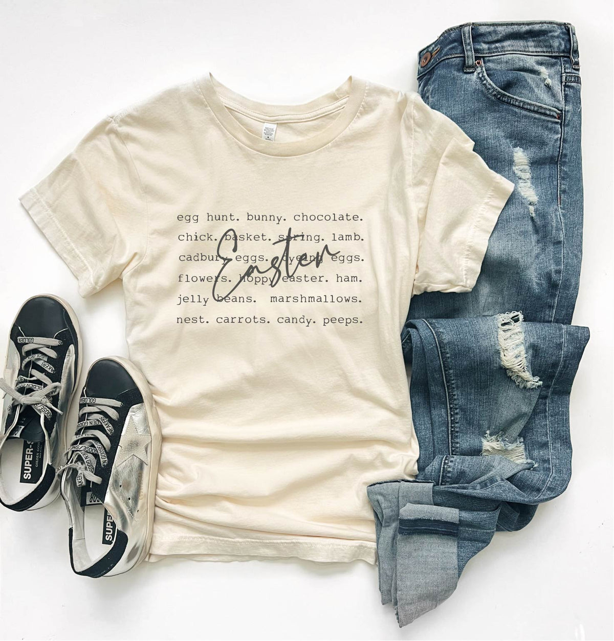 Easter words tee Easter Bella canvas 3001 XS Cream 