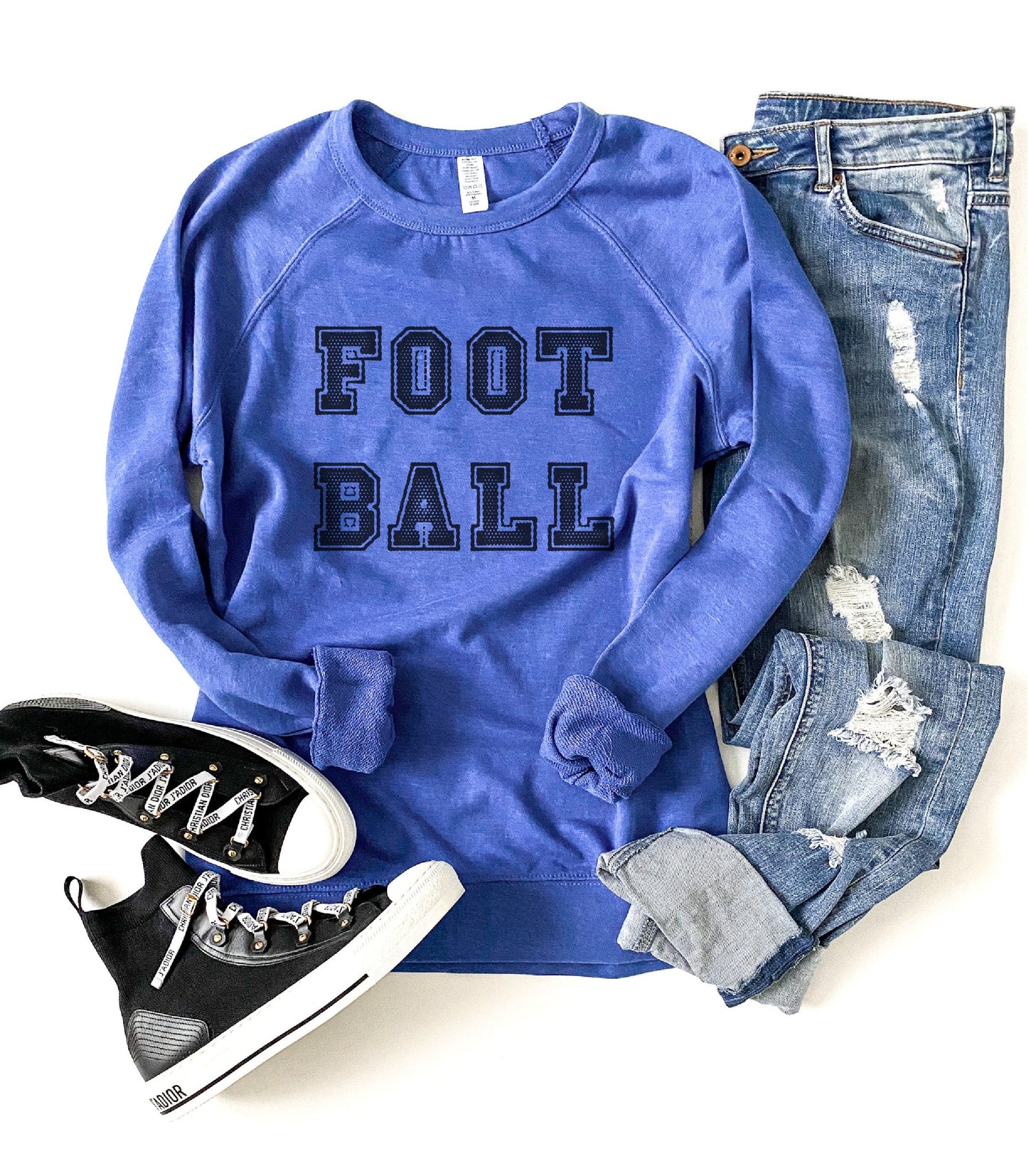 Football french terry raglan Short sleeve football tee Bella Canvas 3005 heather stone XS Royal blue