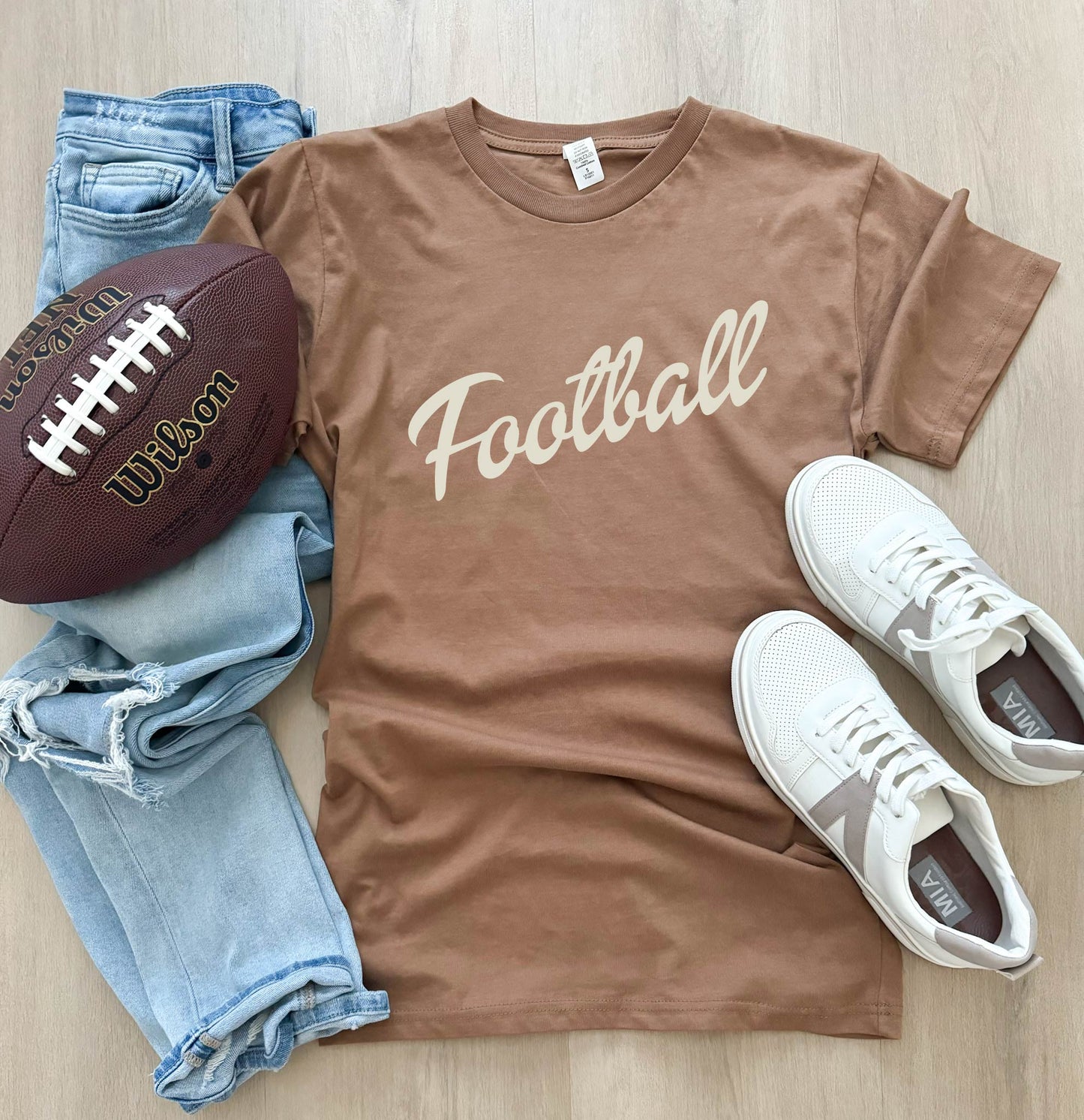 Football script tee Short sleeve football tee Lane Seven Toasted Coconut