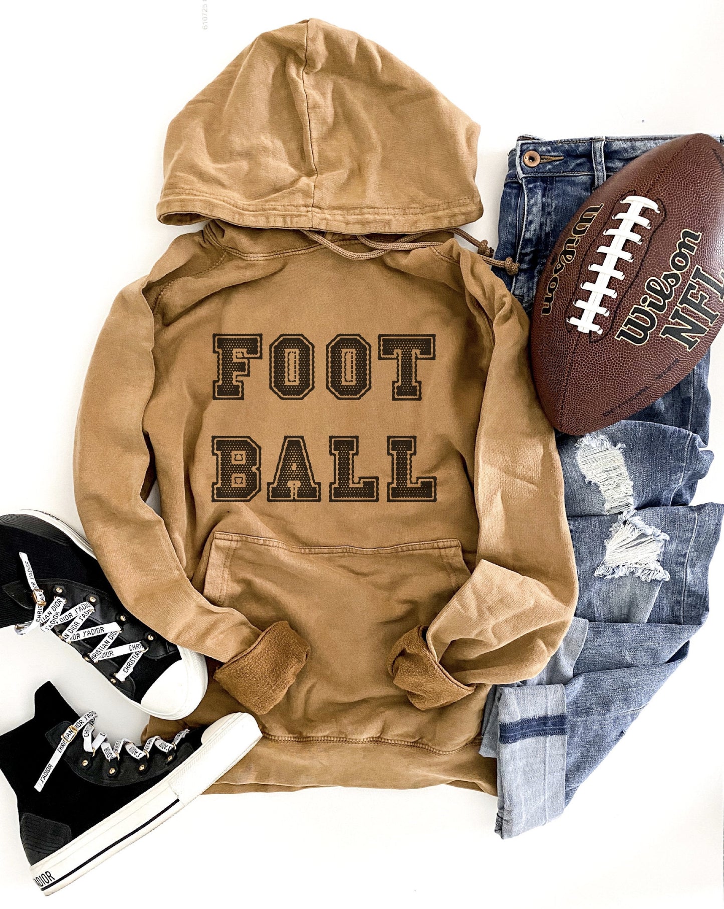 Football unisex vintage wash hoodie Football hoodie Lane Seven vintage hoodie XS Vintage camel