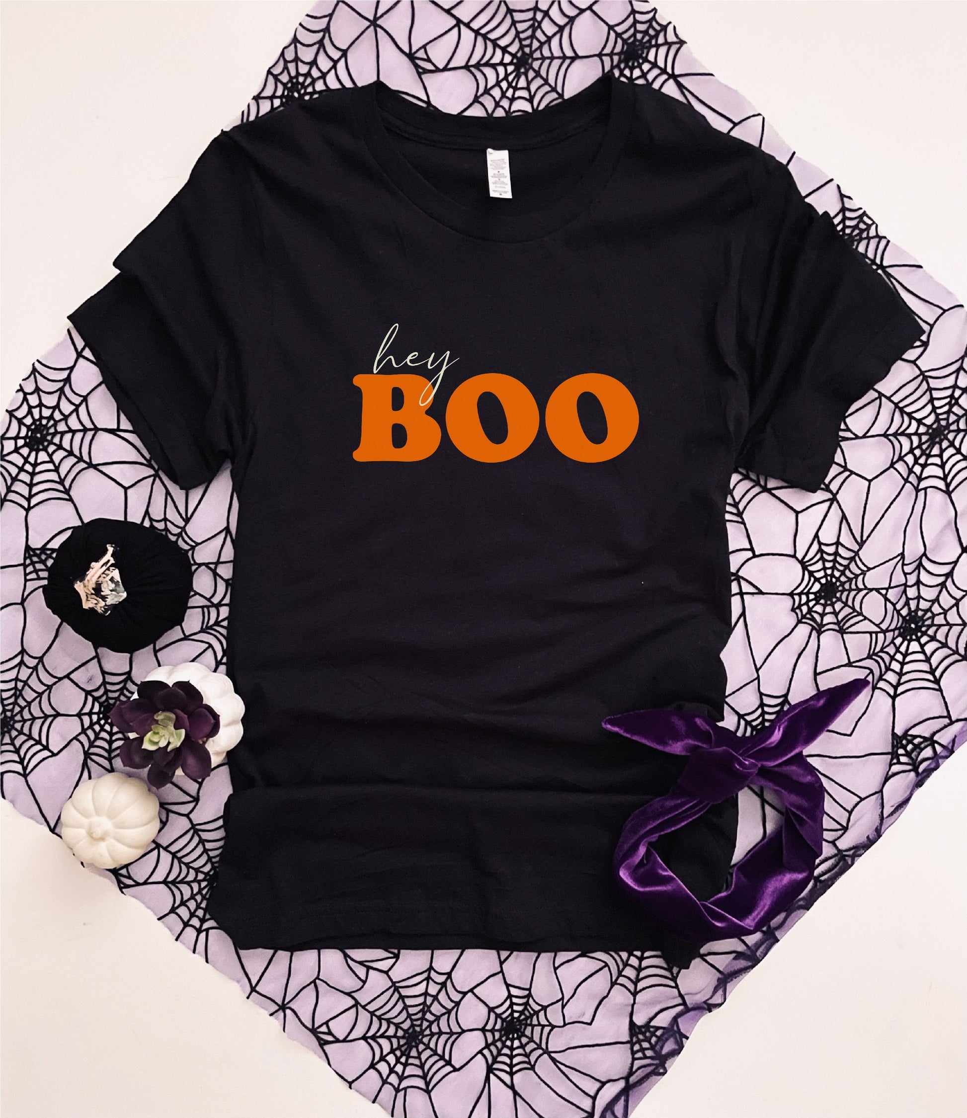 Hey boo tee Short Sleeve halloween tee Bella Canvas 3001 deep heather