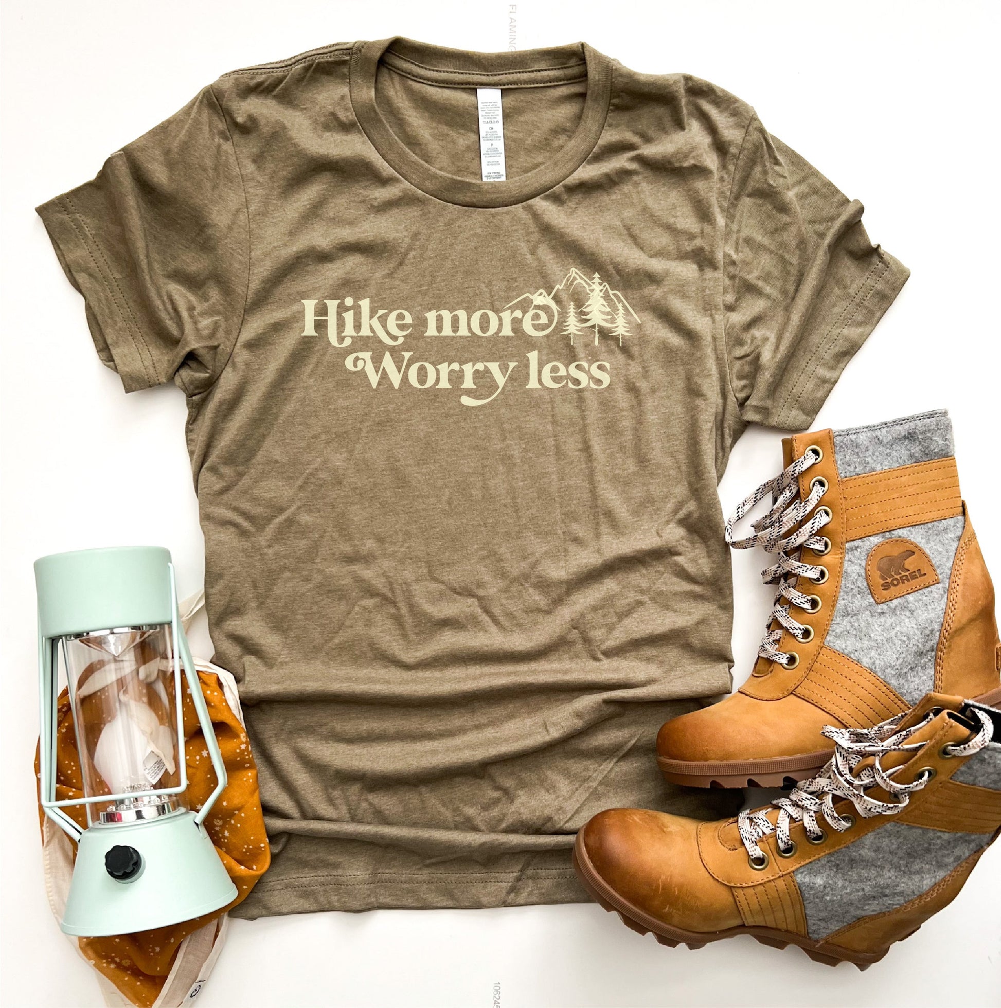 Hike more worry less tee Short sleeve travel tee Bella Canvas 3001 