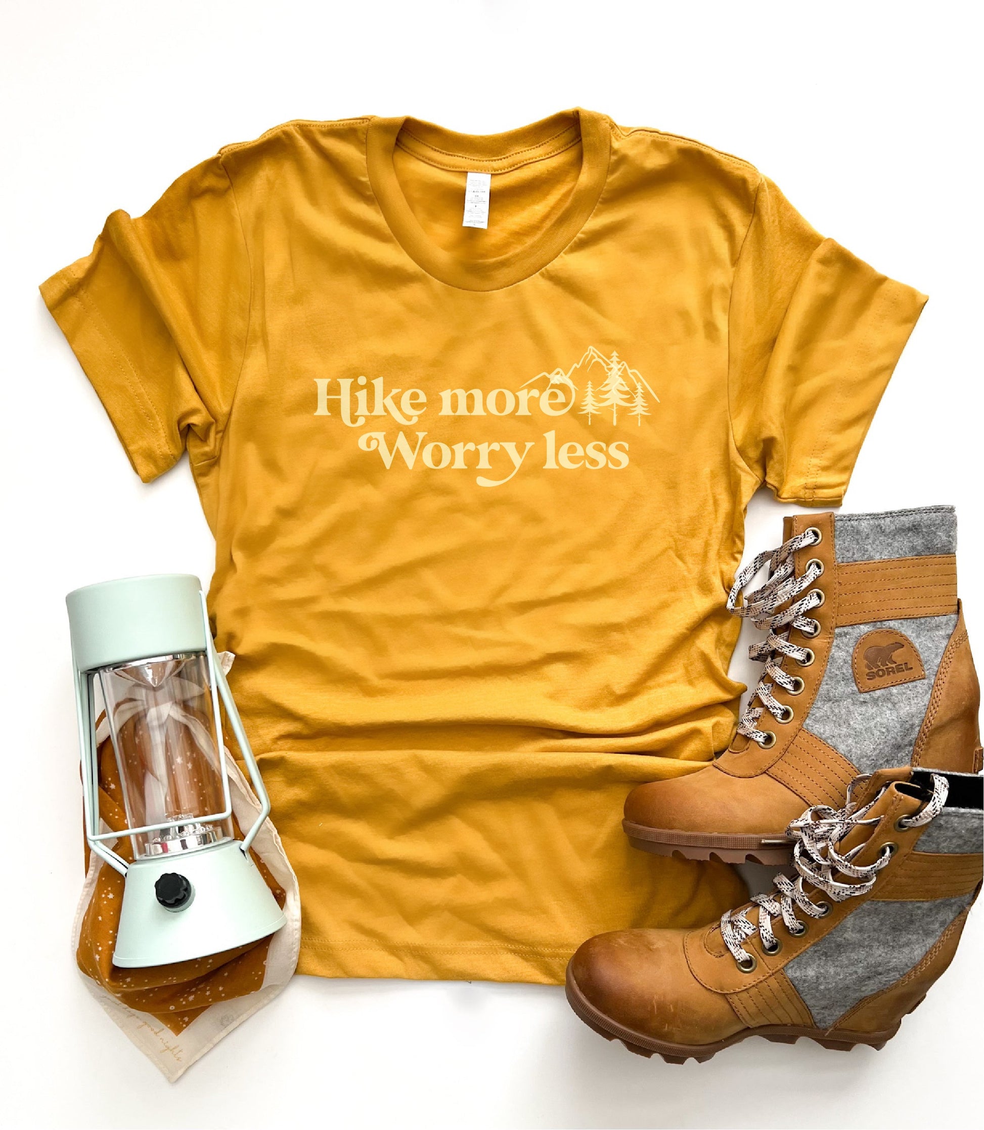 Hike more worry less tee Short sleeve travel tee Bella Canvas 3001 