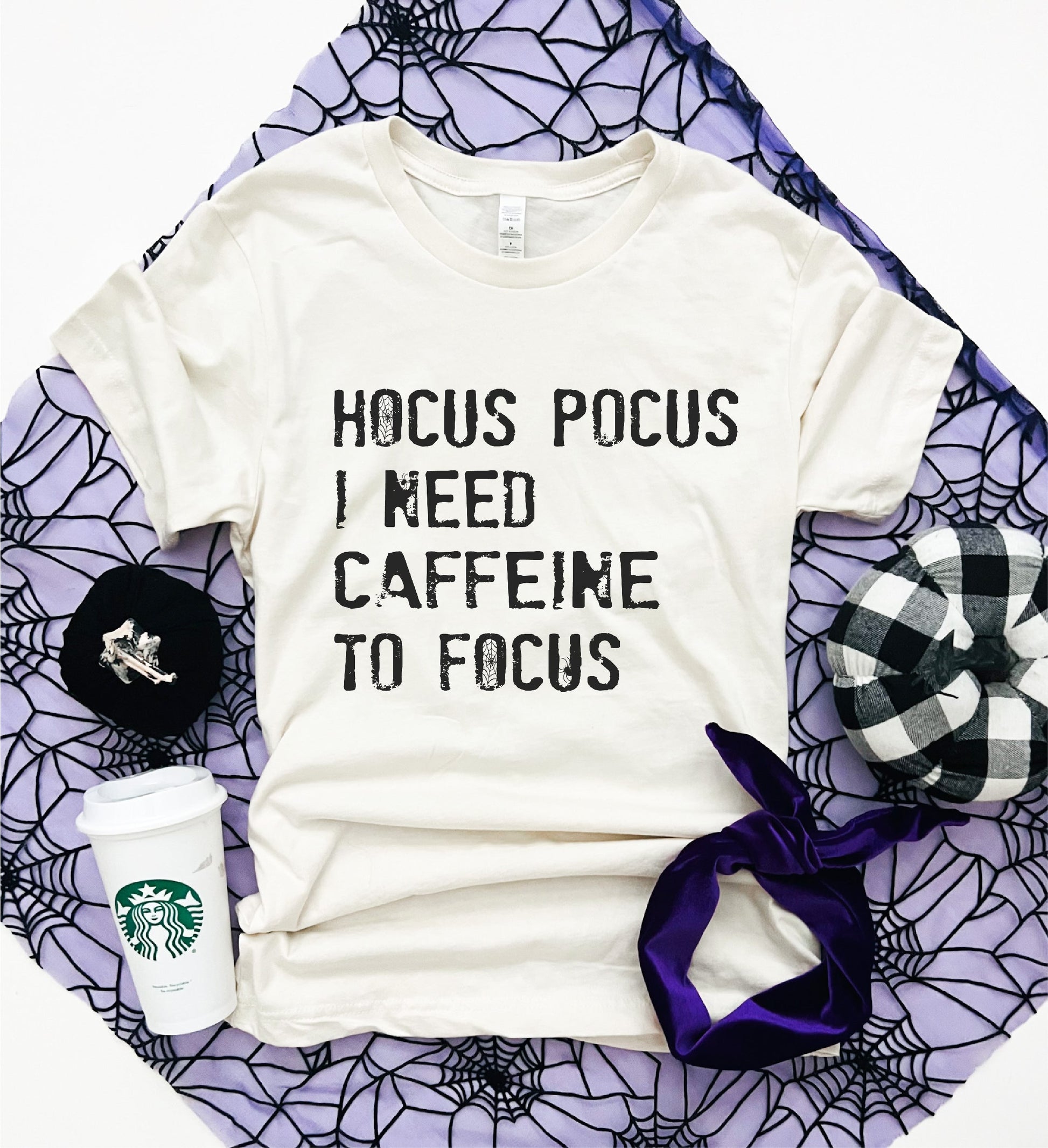 Hocus Pocus I need caffeine to focus tee Short Sleeve halloween tee Bella Canvas 3001