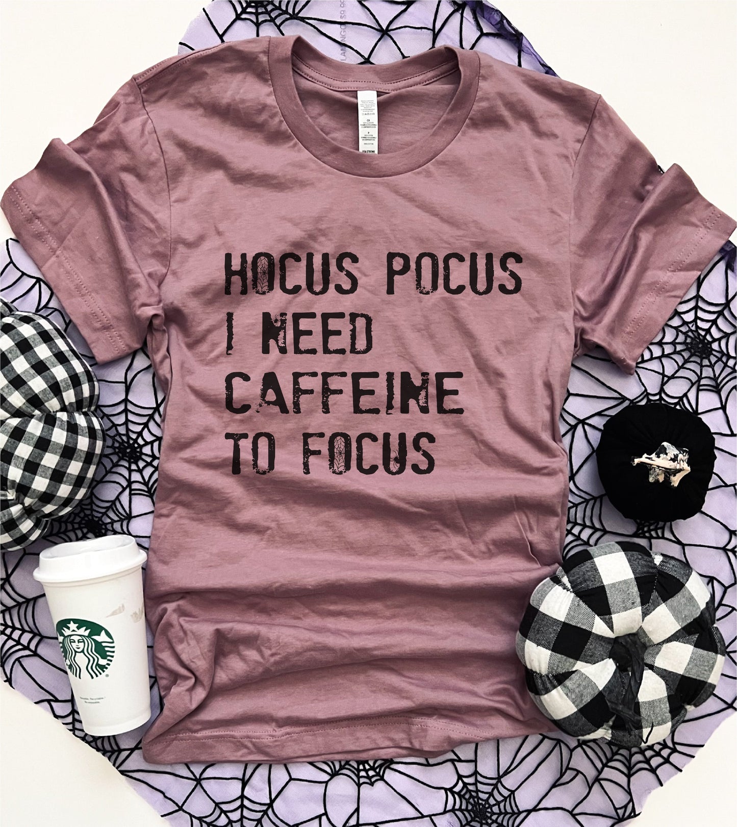 Hocus Pocus I need caffeine to focus tee Short Sleeve halloween tee Bella Canvas 3001