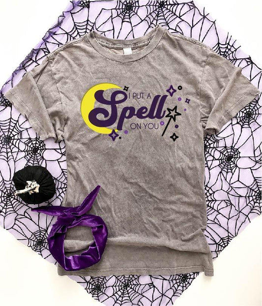 I put a spell on you vintage wash tee Fall bleached tee Bella canvas 3001 heather maroon bleached