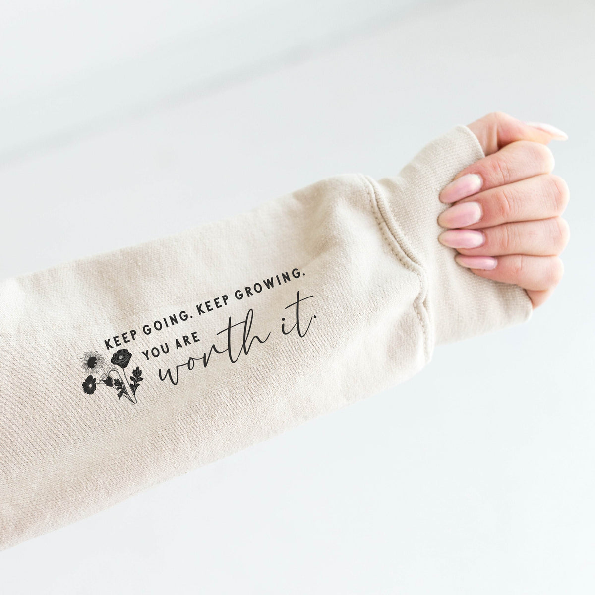 Keep going keep growing sleeve print sweatshirt