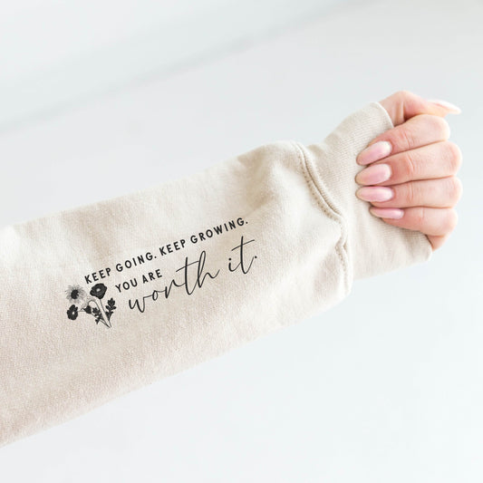 Keep going keep growing sleeve print sweatshirt