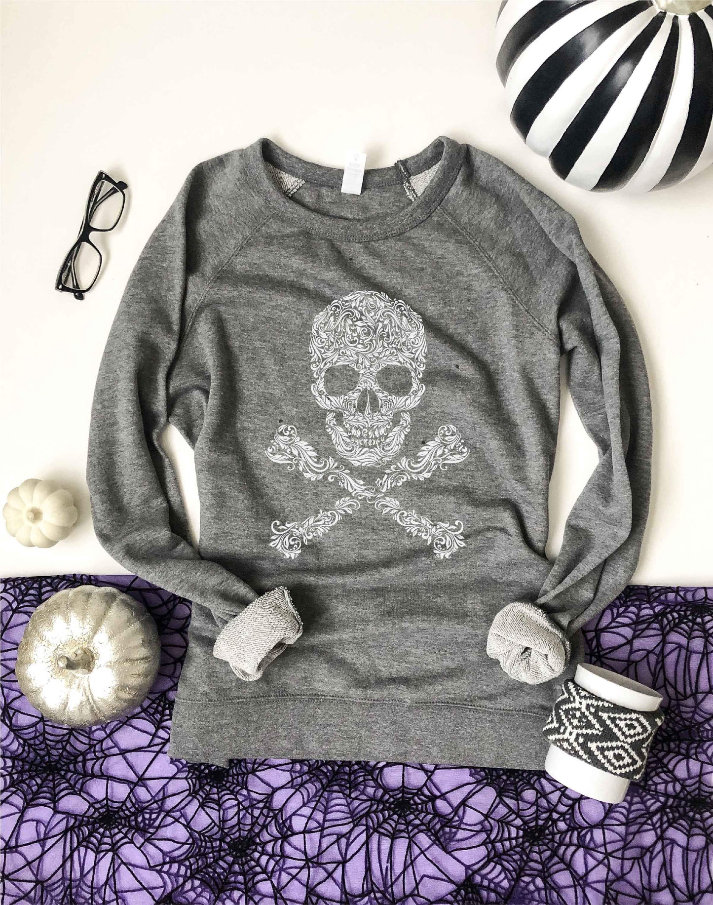 Skull french terry raglan Halloween French Terry raglan Lane seven French Terry raglan XS Heather grey