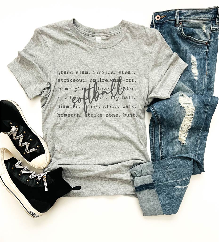 Softball words tee Baseball sports Bella canvas 3001 