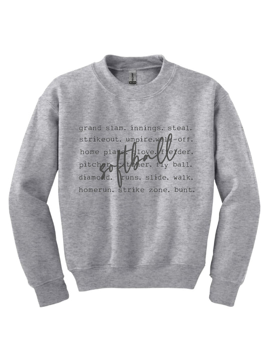 Softball words youth sweatshirt Sports collection Gildan 18000B youth fleece 