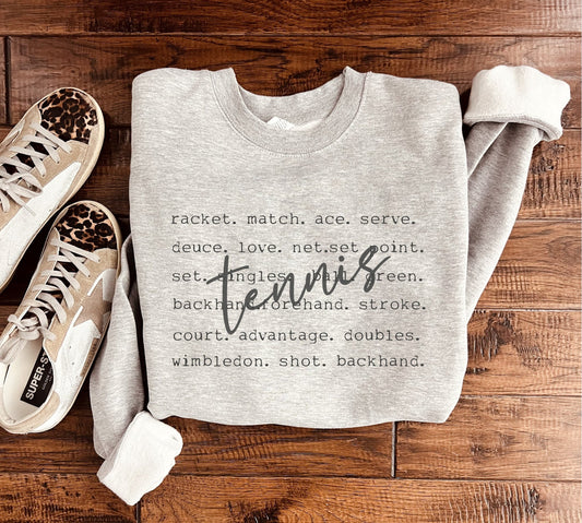 Tennis words basic sweatshirt Sports collection Gildan 18000 sweatshirt 