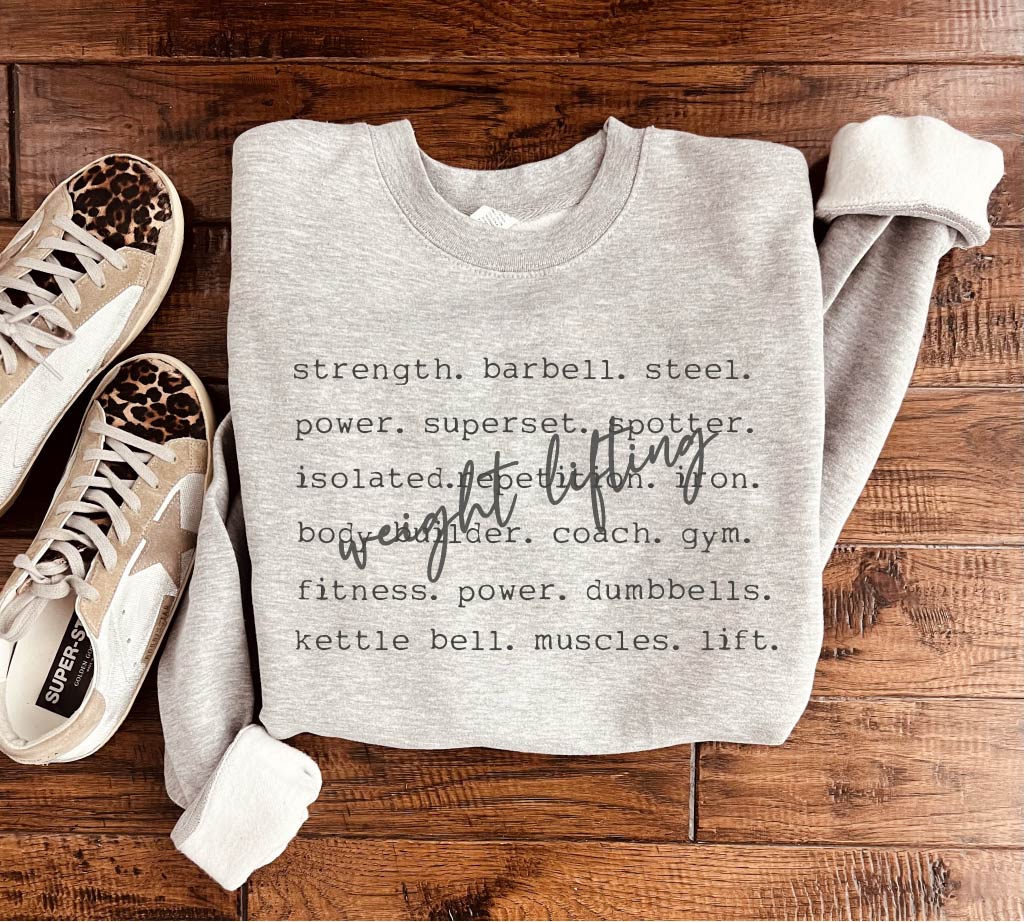 Weight lifting words basic sweatshirt Sports collection Gildan 18000 sweatshirt 