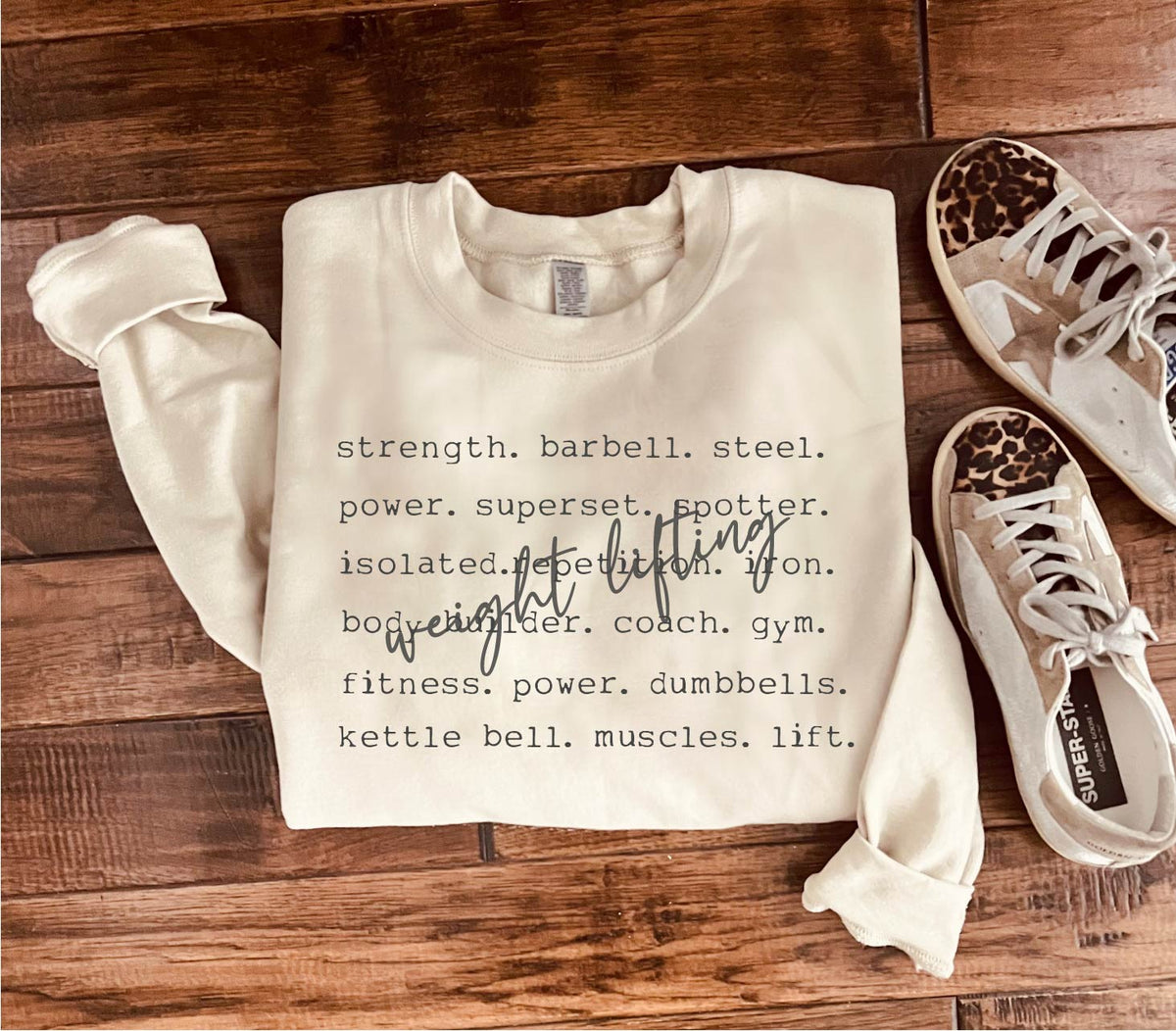 Weight lifting words basic sweatshirt Sports collection Gildan 18000 sweatshirt 